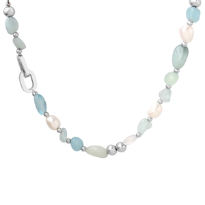 Collier bohème avec pierres naturelles bleues, perles d'eau douce et chaîne en argent