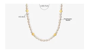 Macro view of 0.4cm irregular freshwater pearl necklace with 38+7cm length marking