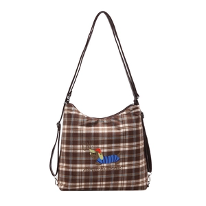 Sac fourre-tout à carreaux marron avec motif chien de dessin animé pour les cours