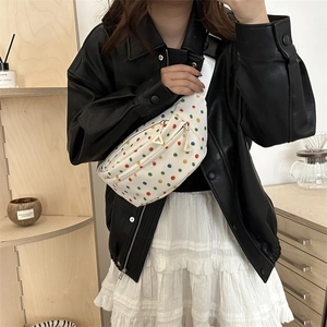 Polka dot waist bag for women with colorful print and double zipper design