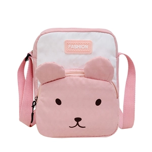 Pink and white cartoon bear crossbody bag for children featuring fashion rubber patch