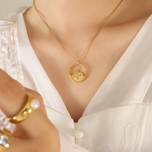 Round Mountain Sea Relief Pendant Necklace Titanium Stainless Steel 18K Gold Plated Minimalist Romantic Jewelry For Women