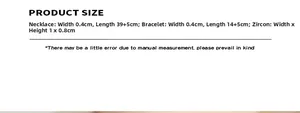 Size chart showing dimensions for the colorful zircon hip hop necklace and bracelet set