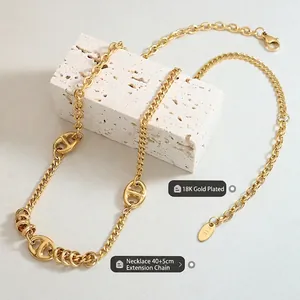 Collar de nariz de cerdo chapado en oro 18K con colgante circular para mujer estilo hip hop