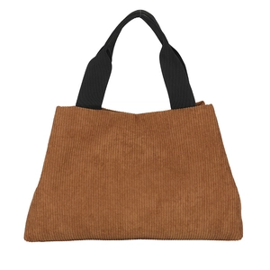 Sac fourre-tout en velours côtelé marron avec anses noires et forme trapèze chic