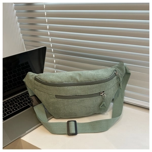 Corduroy Waist Bag Chest Pack Retro Casual Crossbody Bag For Women Men With Adjustable Strap Dual Zipper Pockets