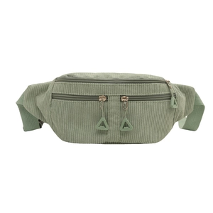Modern light green corduroy chest bag with large capacity and adjustable strap