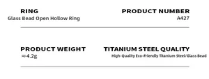 Specifications of the openwork ring made of titanium steel and colorful glass beads