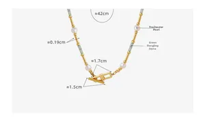 Détails du collier en perles d'eau douce et aventurine verte avec fermoir OT doré