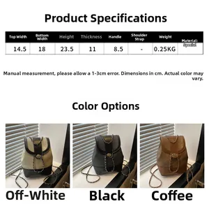 Detailed size chart for the chain crossbody bag with dimensions in cm and color options