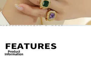 Detailansicht goldener Kordelringe mit smaragdgrünen und violetten Steinen und Zirkonia