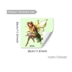 Luminous green fairy and butterfly wall sticker for bedroom decor, 30x30cm self-adhesive decal
