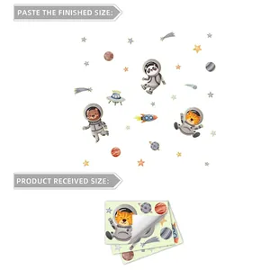 Stickers muraux lumineux d'animaux astronautes avec étoiles et planètes pour enfants