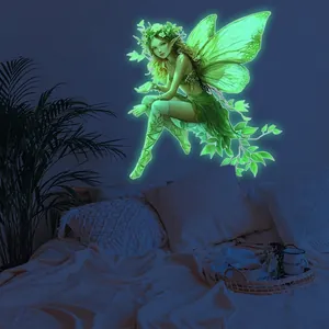 Luminous wall sticker with glowing green forest fairy and butterfly design for bedrooms
