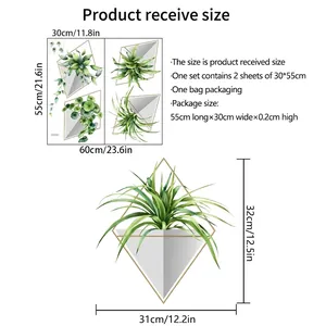 Size chart for green plant wall stickers showing 60x55cm dimensions and packaging info