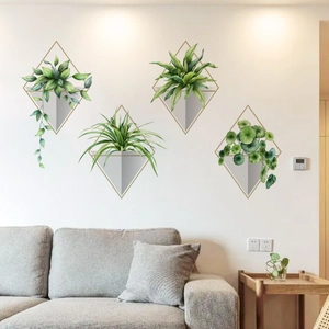 Fresh green potted plant wall stickers in Nordic style for living room and bedroom decor