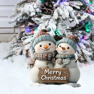 Decorazione da giardino con pupazzo di neve natalizio e cartello in legno Merry Christmas