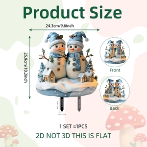 Detailed size specifications for 2D flat snowman Christmas garden stake decorations