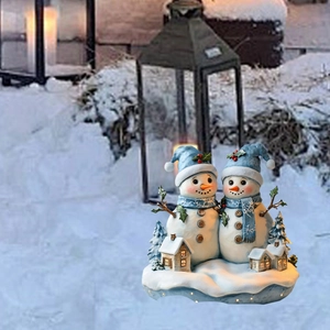 Christmas gnome resin snowman figurines with glowing house base for garden holiday decor