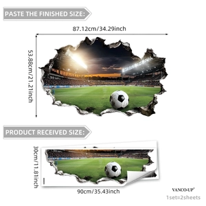 3D football field wall sticker with realistic broken wall effect for room decor