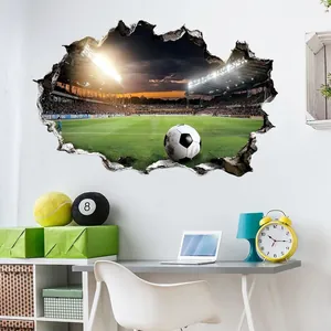 3D broken wall football stadium wall sticker for kids bedroom and sports room decor