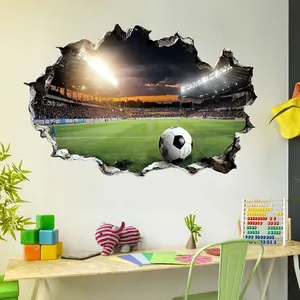 3D broken wall football stadium wall sticker for kids bedroom and sports room decor