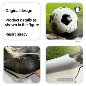 Macro shot of football grass wall sticker showing waterproof PVC material and adhesive back