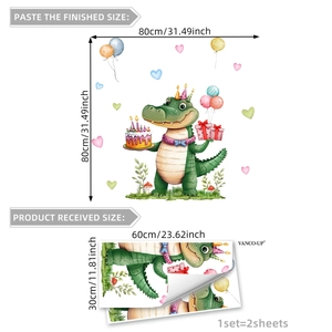 Cartoon crocodile birthday wall sticker set for kids room decor with 80x80cm dimensions