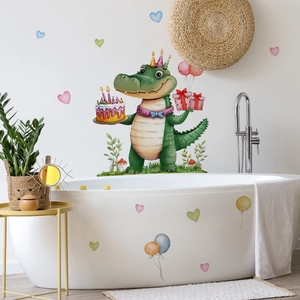 Cartoon crocodile with birthday cake wall sticker set for kid room decor
