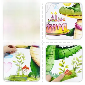 Detail showing cartoon crocodile and birthday cake wall sticker with front and reverse side