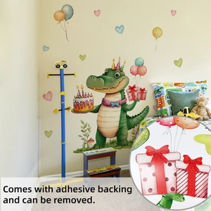 Detailed close-up showing self-adhesive backing and cartoon crocodile wall sticker quality