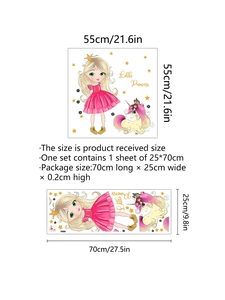 Détail de l'ensemble d'autocollants muraux Princesse et Licorne avec dimensions et pose