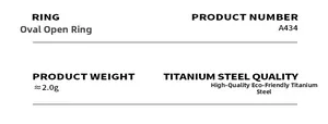 Detail specifications of an oval titanium steel ring showing item A434 and 2.0g weight