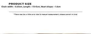 Size specifications chart for titanium steel heart link bracelet showing length and width