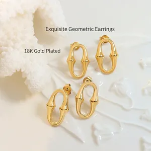 Boucles d'oreilles créoles ovales en forme de U en acier inoxydable plaqué or 18 carats