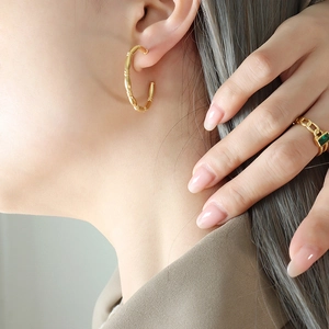 Bamboo Joint Texture C-Shaped Hoop Earrings For Women Titanium Steel 18K Gold Plated Personalized Geometric Jewelry