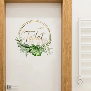 Toilet Sign Door Sticker PVC Waterproof Self Adhesive Bathroom Decoration Tropical Monstera Golden Circle Nordic Style Decal