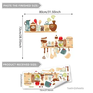 Kitchen wall stickers with utensil jars and spices, 80x72cm finish size for home decor