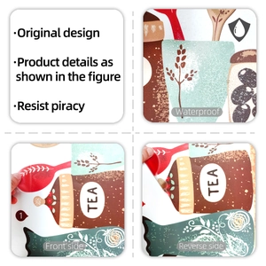 Waterproof kitchen wall sticker with tea pot design showing reverse adhesive layer