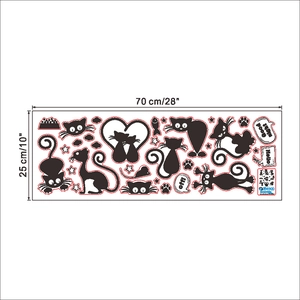 Cartoon black cat wall sticker set with stars and hearts measuring 70cm x 25cm