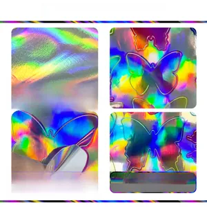 Macro detail of laser rainbow butterfly wall sticker showing colorful gradient texture