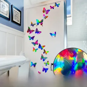 Detailed close-up of 3D laser butterfly wall stickers with holographic rainbow effect