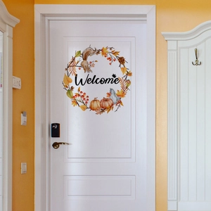 Autumn squirrel and pumpkin welcome wreath door sticker for home bedroom decor