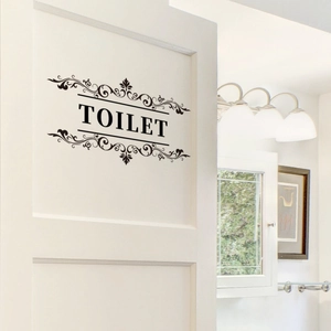 Elegant black TOILET door sticker with floral patterns for bathroom wall decoration