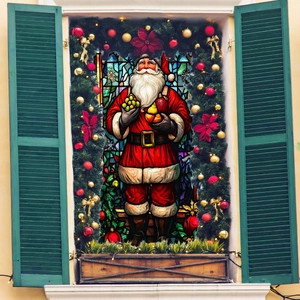 Artistic stained glass Santa Claus window sticker with vibrant colors for Christmas decor