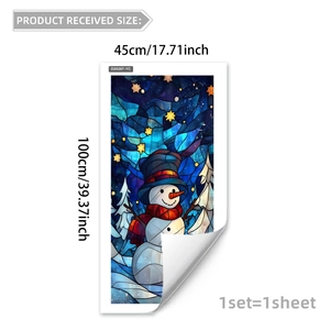Detail of Christmas snowman window sticker with static cling and abstract star background