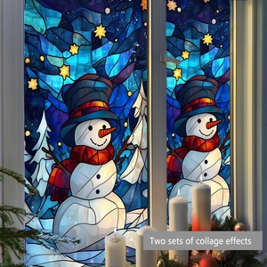 Christmas Stained Glass Style Window Stickers Static Cling PVC Reindeer Santa Snowman Cardinal Winter Holiday Decor