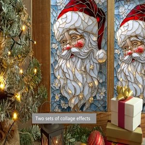 Christmas Santa Claus window stickers with stained glass design for festive home decor