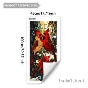 Stained glass style Christmas window film with cardinal birds and holly berries, 45x100cm