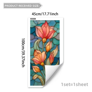 Détail de l'autocollant de fenêtre tulipe coloré style vitrail, 45cm x 100cm